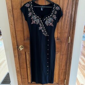 Vintage Carole Little Embroidered Beaded Slit Maxi Dress